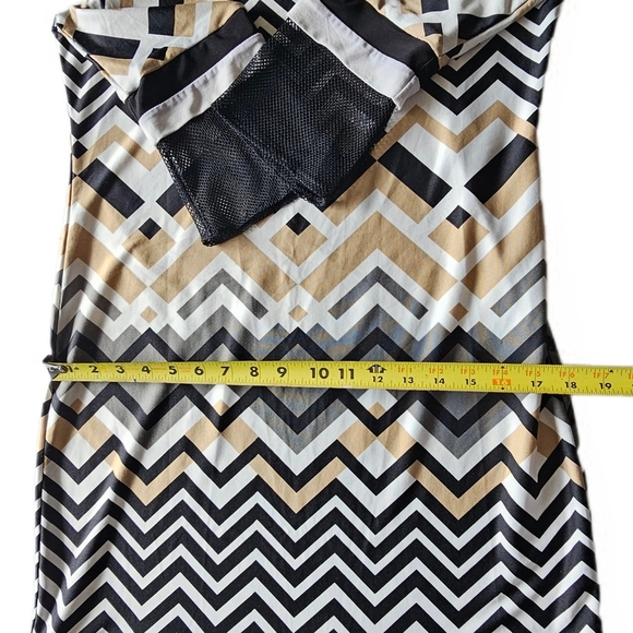 Karin Stevens Black White Tan Chevron Zig Zsg Sheath Dress Long Sleeve - Picture 8 of 13